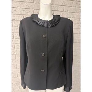 Sunny Choi Women’s Black Sunray Pleaded Trim Ornate Button Jacket Size 10